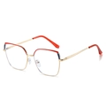 Red and gold two-tone metal cat-eye glasses frame with blue light blocking lenses - Red Blue Frame