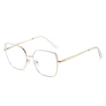 Golden geometric metal frame glasses with grey accent and anti-blue light clear lenses - White Frame