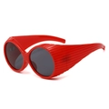 Retro oval oversized sunglasses in bold red with textured pleated temples for women - Red Frame Grey Lens