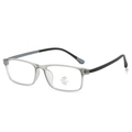 Classic square matte gray anti-blue light glasses with textured black spring temples - Grey Frame