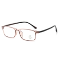 Retro square anti-blue light glasses in translucent pink with textured black temples - Brown Frame