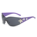 Gafas de sol Y2K sin montura moradas con lentes grises y estrellas plateadas - Púrpura / Gris