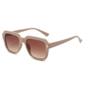 Square beige fashion sunglasses for women with brown gradient lenses and silver metal detail - Khaki Frame Double Tea Lens