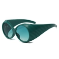 Retro oversized oval sunglasses in dark green finish with pleated temple details - Green Frame / Green Lens