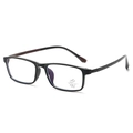 Classic black rectangular eyeglass frame with textured temples and anti-blue light lenses - Black Frame