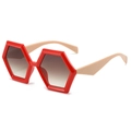 Polygonal oversized sunglasses featuring red frame, beige temples and gradient lenses - Red Frame Double Tea Lens