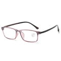 Square translucent purple frame glasses with textured black temples and UV400 protection - Purple Frame