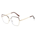 Polygonal gold metal glasses frame with dark brown temple tips and blue light blocking - Brown Frame