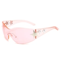 Y2K rimless shield sunglasses in pink with silver star accents and wrap-around lenses - Regular / Regular Pink Frames with Pink Lenses (Inc. 13% VAT)