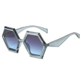 Hexagonal oversized sunglasses with translucent grey frame and purple gradient lenses - Grey Frame Grey Blue Lens