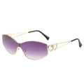 Gafas de sol Y2K de doble corazón con lentes degradadas púrpuras y montura dorada - Marco Dorado Lentes Grises Degradadas