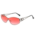 Gafas de sol de corazón degradado rojo con montura gunmetal y diseño de doble corazón - Montura de Color Pistola Lente Roja