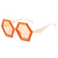 Chic hexagonal sunglasses with orange frames and cream temples for a trendy street look - Orange Frame Champagne Lens