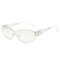 Y2K silver heart-shaped sunglasses with white temple tips and metal hollow heart frame - Silver Frame Light Mercury