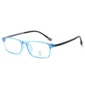Square blue and black frame anti-blue light glasses with textured temples for business - Blue Frame