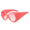 Vintage oversized oval sunglasses in coral pink with textured ribbed frame details - Pink Frame Gradient Pink Lens