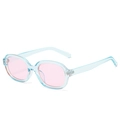 Vintage oval light blue sunglasses with pink lenses and silver rivet accents - Regular / Standard (Incl. 13% VAT) Blue Frame with Pink Lenses