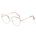 Stylish gold and pink metal polygonal blue light glasses with a geometric frame - Pink White Frame