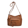 Braune Schultertasche aus Kunstleder mit Reißverschlüssen und gewebten Details - Braun