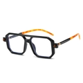 Square double bridge sunglasses with black frames and orange tortoiseshell temples - Black Frame Clear Lens (Black and Orange Temples)