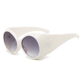 Retro oval sunglasses with thick cream white frame and textured wavy temples - White Frame Gray Lens