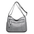 Sac à bandoulière élégant en cuir souple gris pour femme avec plusieurs poches - Gris