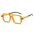 Fashionable double bridge square sunglasses with orange geometric frames and black temples - Orange Frame Clear Lens