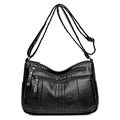 Sac à bandoulière classique en cuir souple noir avec plusieurs poches pour femmes - Noir