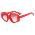 Oversized geometric red sunglasses with trendy purple gradient lenses and bold PC frame - Matte Red Frame Gray Pink Lens