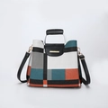 Modieuze crossbodytas met geometrisch kleurpatroon en zwarte lederen klepsluiting - Veelkleurig Raster (0880-3)