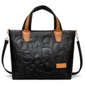 Bolso tote negro con asas marrones y letras en relieve en la parte delantera - Negro y Marrón