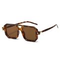 Retro tortoise shell double bridge square sunglasses with dark brown lenses and gold accents - Tortoise Frame Tea Lens (Gold Accents)