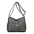 Sac bandoulière noir grisâtre en cuir PU lavé avec plusieurs poches zippées - Gris