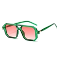 Fashionable green square sunglasses with red gradient lenses and double beam frame - Transparent Green Frame Gradient Pink Lenses