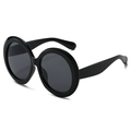 Klassieke oversized ronde zonnebril voor dames met glanzend zwart montuur en donkere glazen - Zwart Frame Grijze Lenzen