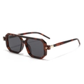 Fashionable tortoise shell square sunglasses with double bridge and gold metal accents - Leopard Frame Grey Lens