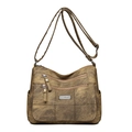 Sac bandoulière vintage en similicuir marron foncé avec plusieurs zips et sangle réglable - Jaune