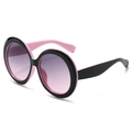Fashionable oversized round sunglasses in black and pink frames with gradient purple lenses - Black Outer Pink Inner Frame Pink Gradient Lens