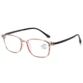 Pink transparent full frame anti-blue light glasses with black textured temples - Brown Frame