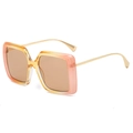 Square oversized sunglasses with pink-orange gradient frame and slim gold metal temples - Tea Pink Frame Champagne Lens
