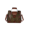 Bolso de cuero marrón con flores en relieve 3D y correa ajustable desmontable - Rosa