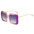 Square sunglasses featuring purple gradient frames and slim gold metal temples - Pink Purple Frame Double Gray Lens