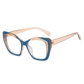 Cat eye glasses in TR90 with dark blue and translucent amber color blocking design - C6 Champagne + Blue Contrast