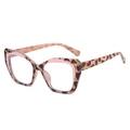 Fashionable TR90 leopard cat-eye glasses frame with pink accents on white background - C7 Milk Tortoise + Pink
