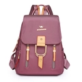 Mochila de nylon morado oscuro para mujer con logotipo de canguro dorado y correas ajustables - Rosa