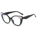 Monture de lunettes œil de chat TR90 noir brillant avec détails rose et bleu - C7 Bleu Noir