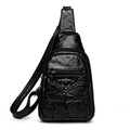 Retro black PU leather chest bag with vintage soft texture and heart buckle accents - Black