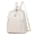 Sac à dos rétro en cuir PU blanc cassé avec ferrures dorées et bretelles réglables - Blanc Cassé