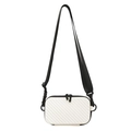 Bolso bandolera rígido blanco minimalista con rayas y correa de tela ajustable - Blanco Roto