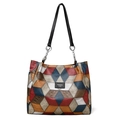 Grande borsa tote patchwork geometrico con motivo multicolore e spallacci a catena - Nero